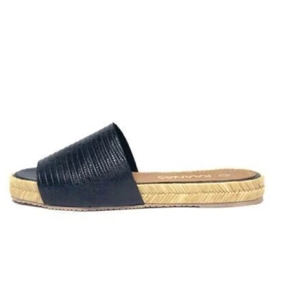 KAANAS ❤️‍🔥 BLACK RAFIA ESPADRILLE SLIDES SIZE 7